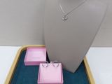necklace and earrings in a tray on a table with a white background