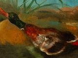 a painting of a duck that is standing in the water
