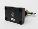 a close up of a black electronic device with a white background