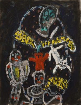 an image of a painting of a woman and two men