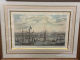 tableau représentant une vue d'un port avec des bateaux sur l'eau