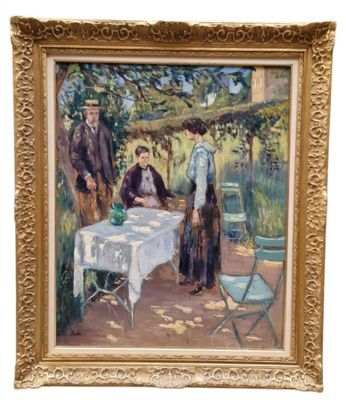 une image représentant un tableau où l'on voit deux personnes assises à une table