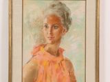 painting of a young girl in a pink dress in a gold frame
