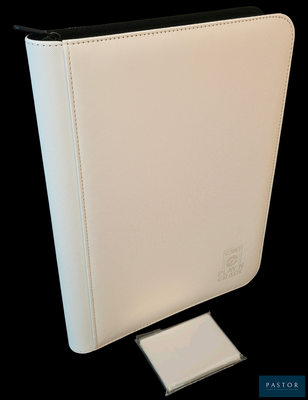 a white binder with a small square in it