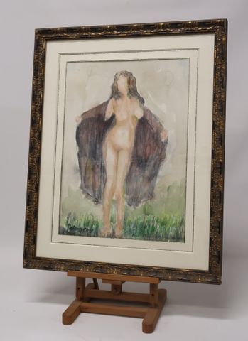 Aristide PATSOGLOU (1941-) « Femme nue ». Aquarelle. Signée et ti...