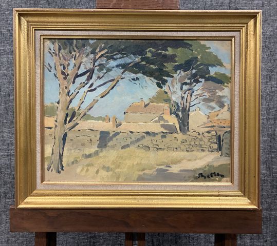 Marcel BELLE (1871-1948) « Village en été ». Huile sur carton. Ca...