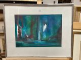 a picture of a painting on a easel in a room