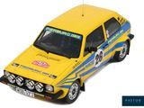 a yellow car with a blue stripe on the side of it