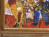 a painting of a man and a woman sitting on a chair
