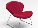 the red chair is sitting on a metal frame on a white background