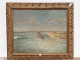 an image of a painting of a boat in a body of water