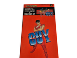 a red book with a picture of a young man on it