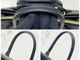 a collage of photos of a black purse with gold zippers