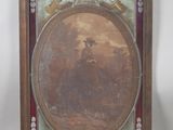 an old picture frame with a painting of a woman in a landscape