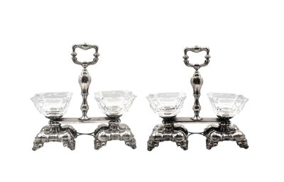 pair of silver plated candlesticks with crystal glass holders