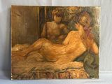 an image of a painting of a woman sitting on a bed