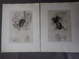 deux dessins représentant un cheval et un chien posés sur une table