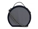 a black and white striped purse with chain strap