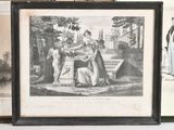 two framed pictures of a man and a woman sitting on a bench
