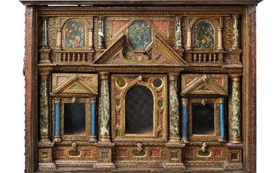 a wooden doll house with a clock on the front of it