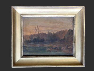 École française XIXe siècle, la traversée, huile sur toile.
