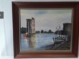 a picture of a painting of a boat on the water