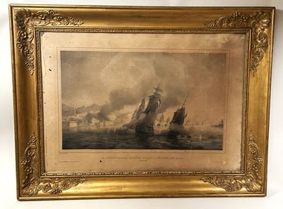 an old picture of a ship in the water with smoke coming out of it