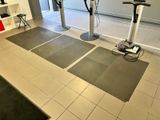 a picture of a gym room with treads and a tread machine