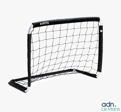 an image of a black and white soccer goal
