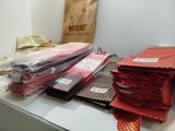 many different types of fabric on a table