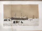 an old picture of a ship in the middle of the ocean