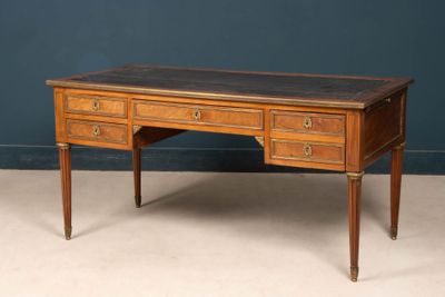 an image of a wooden desk with two drawers and a marble top