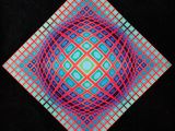 an image of a painting of a red, blue and green square pattern