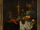 painting of a still life of fruit and vegetables on a table