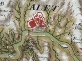 a map of the area with a red house on it
