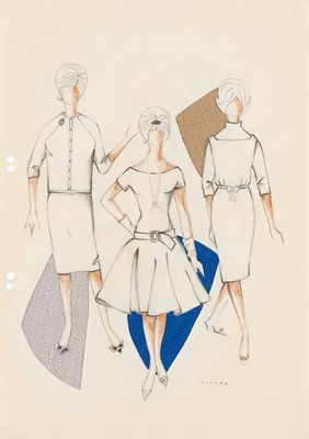 croquis de trois tenues féminines du début du XXe siècle