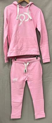 Ensemble pour petite fille composé d'un sweat à capuche rose et d'un pantalon de survêtement, avec des lettres blanches