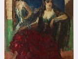 une image d'un tableau représentant une femme en robe rouge