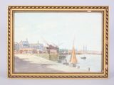 une image représentant un tableau représentant une scène de port avec un voilier