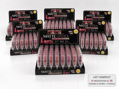 Lot de 3 présentoirs de 36 rouges à lèvre plus testeur