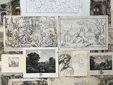 a bunch of drawings on the wall of a room