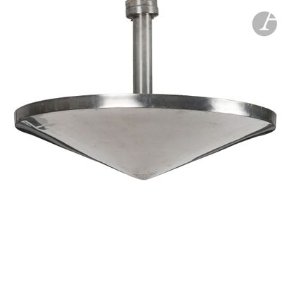 an image of a ceiling light with a metal bowl hanging from it ' s ceiling