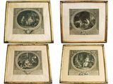 four framed pictures of a family in a living room