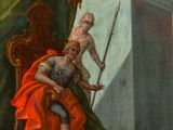an image of a painting of a man holding a sword next to a woman in a red dress