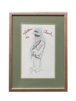 dessin encadré représentant un homme en uniforme militaire tenant une batte de baseball