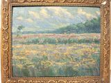 an oil painting of a field of wildflowers in a gold frame