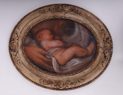 a picture of a painting of a woman holding a baby