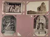 an old photo of a book with pictures of statues on it
