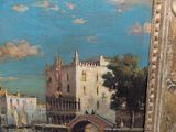 an image of a painting of a bridge over a river with a castle in the background