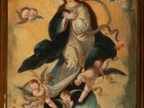 an image of a painting of the virgin surrounded by angels